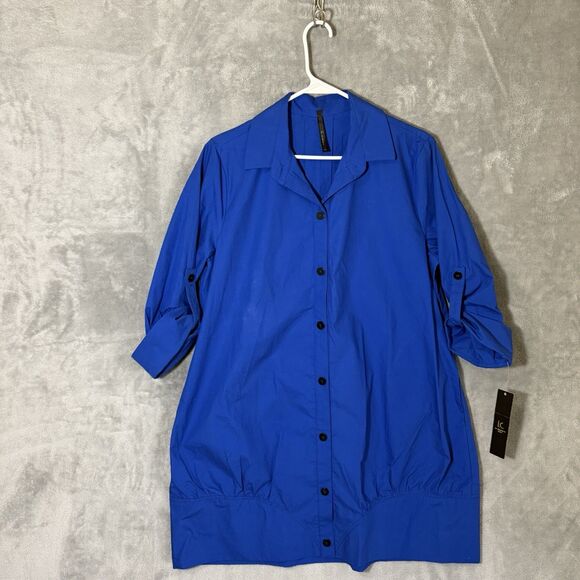 NWT IC by Connie K Shirt Dress S Blue Tunic Shift Pockets Lagenlook Artsy READ - Picture 1 of 10
